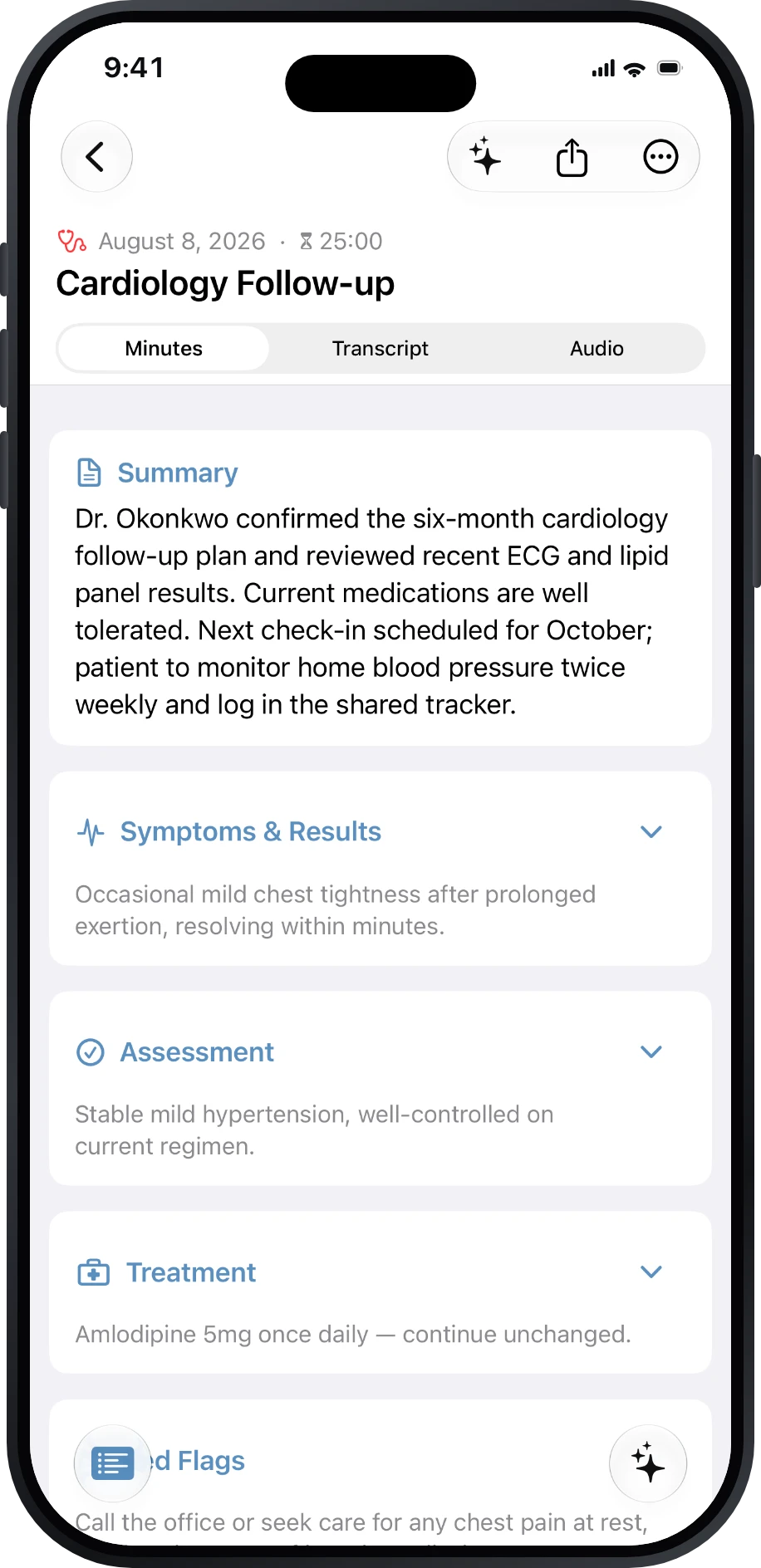Cardiology follow-up Minutes
