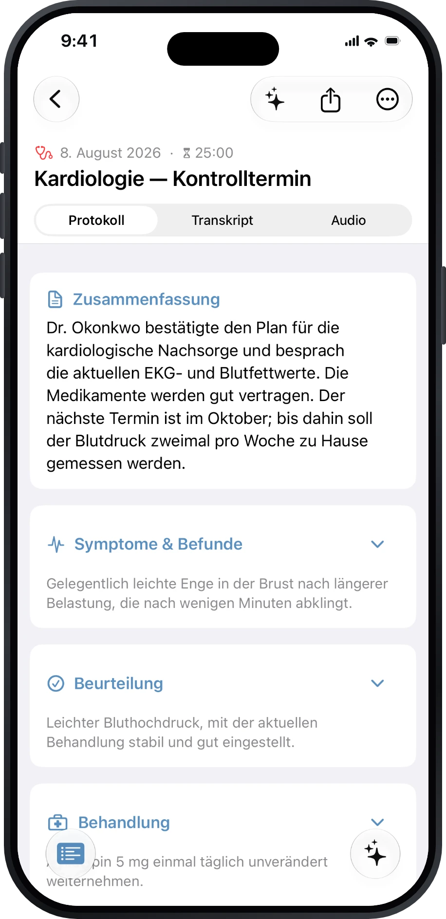 Protokoll eines kardiologischen Folgetermins