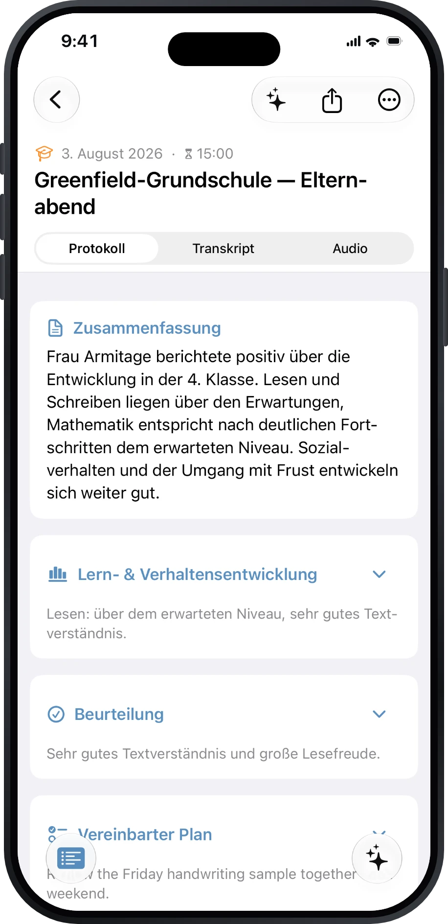 Protokoll eines Eltern-Lehrkraft-Gesprächs