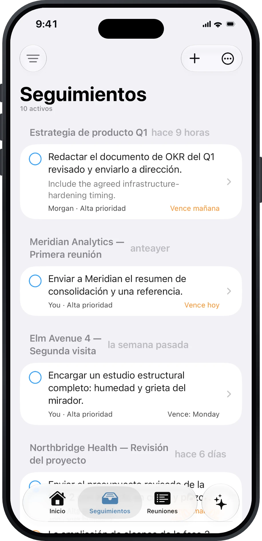 Lista de Seguimientos de Précis agrupada por reunión de origen