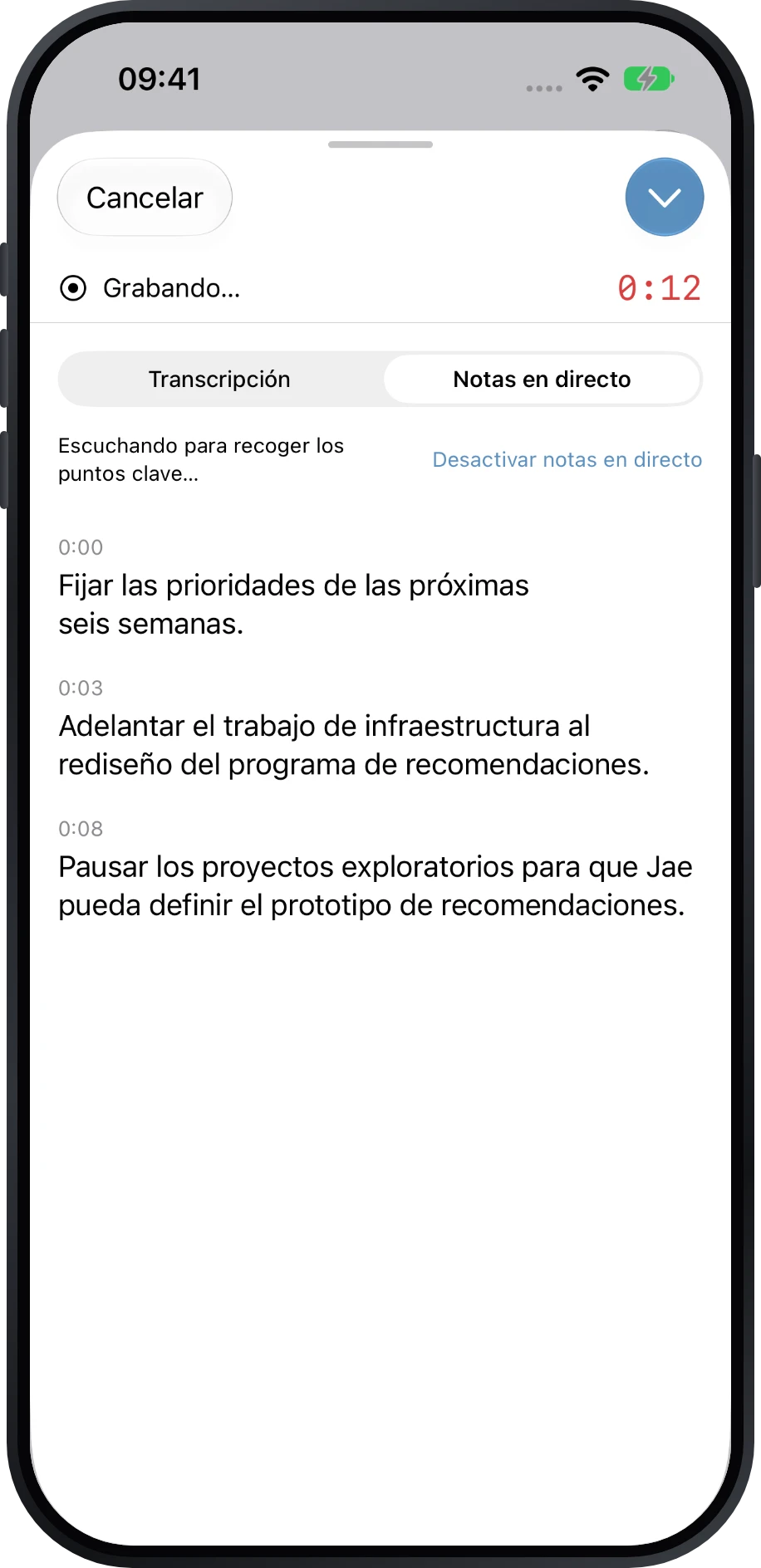 Notas en directo