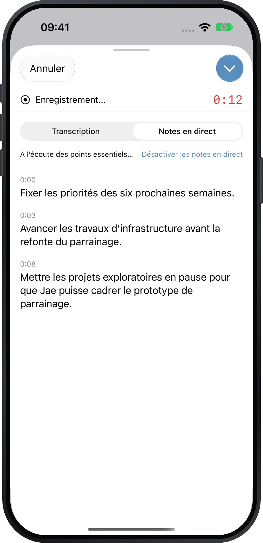 Notes en direct