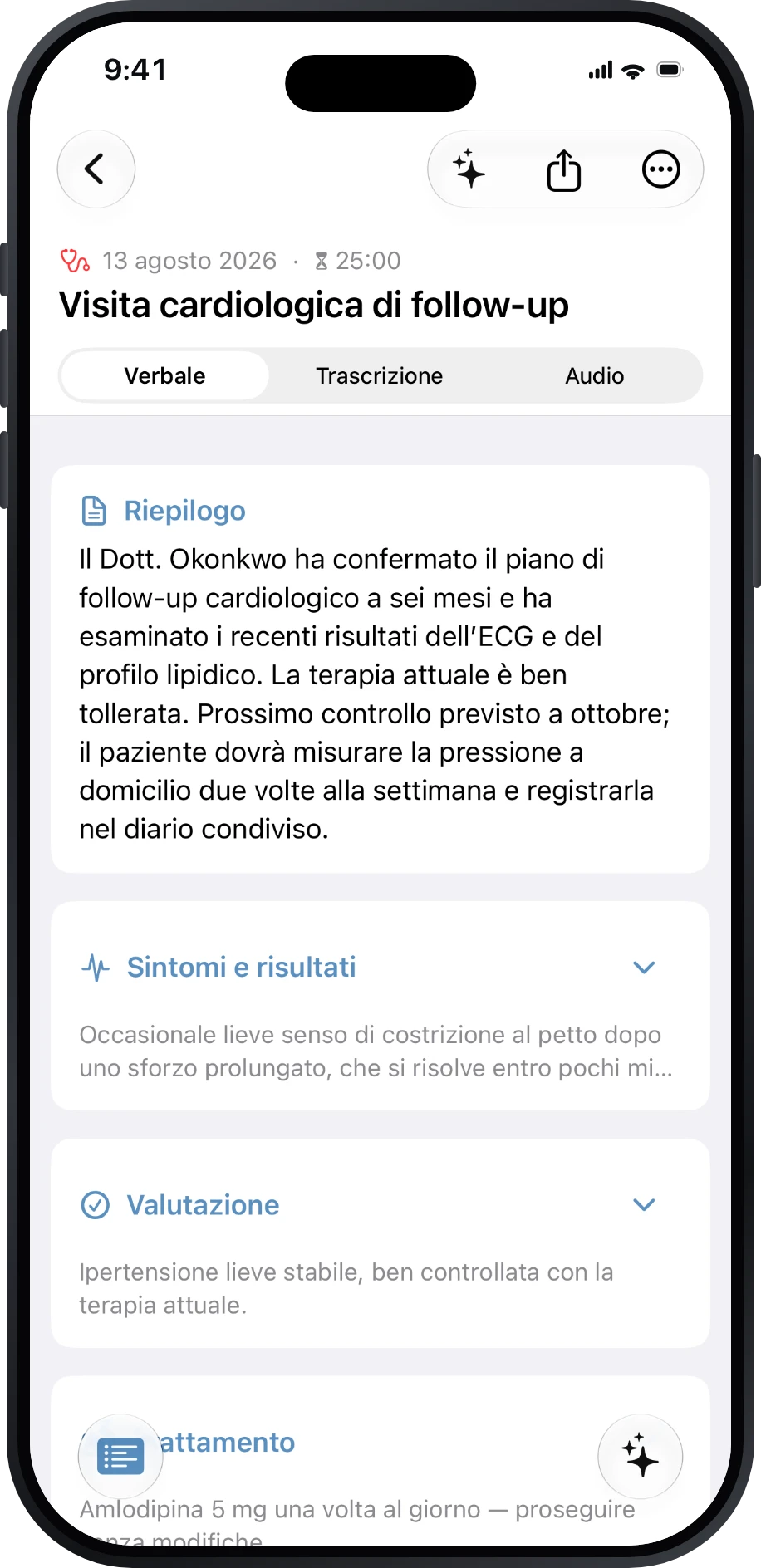 Verbale di una visita cardiologica di controllo