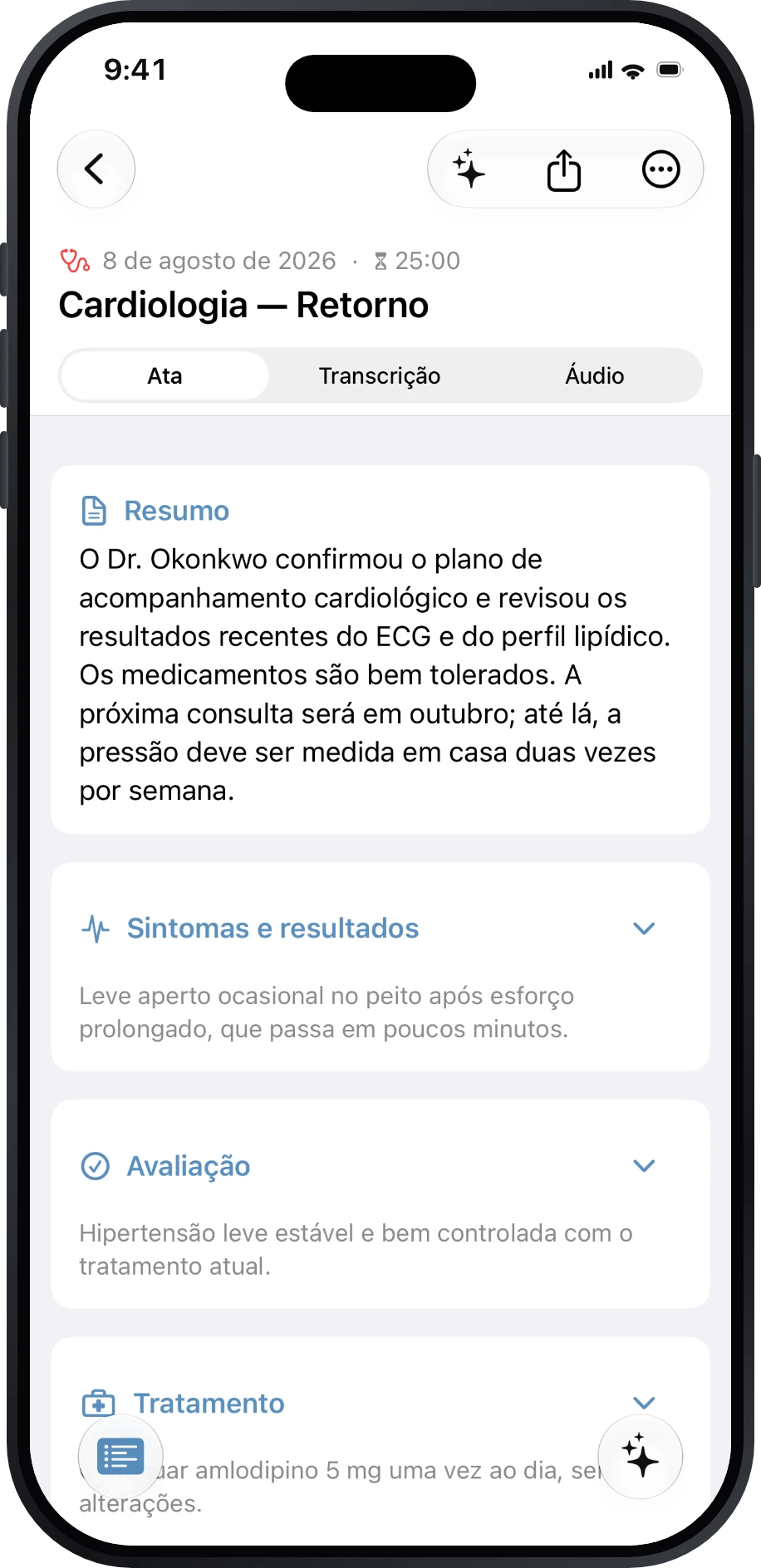 Ata de uma consulta de acompanhamento cardiológico