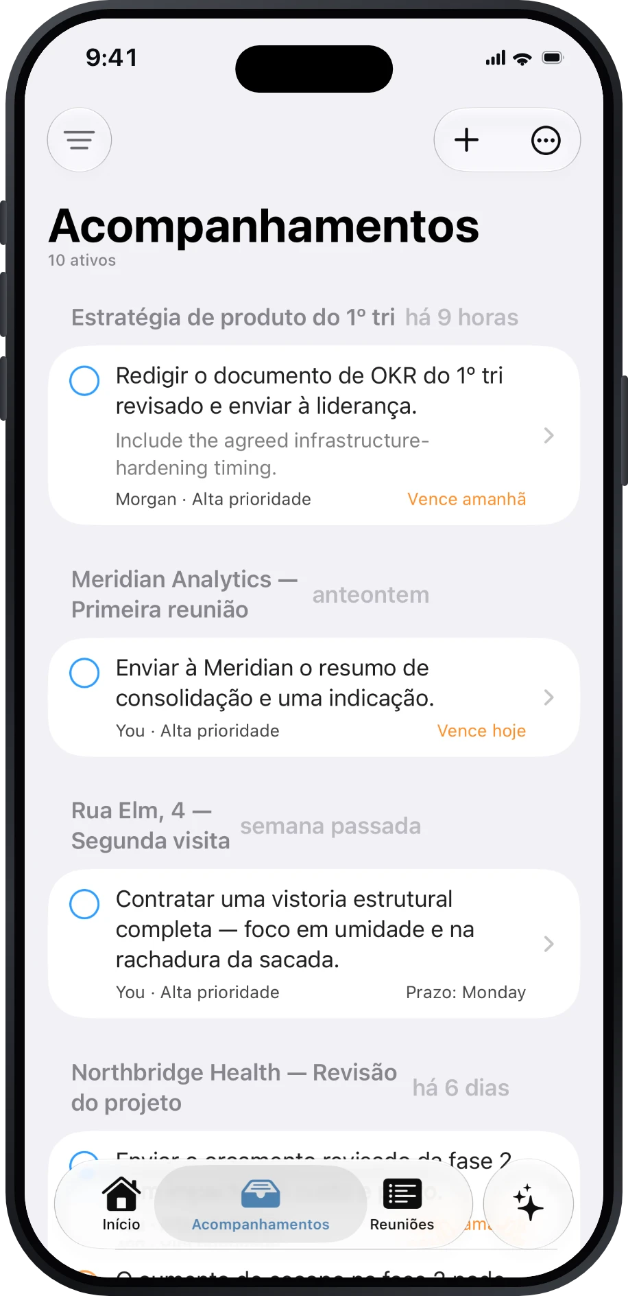 Lista de Acompanhamentos do Précis agrupada por reunião de origem