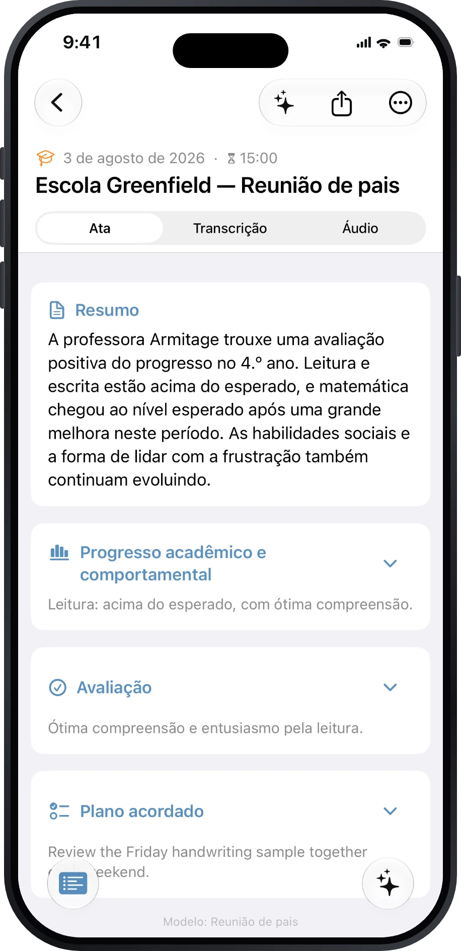 Ata de uma reunião entre família e escola